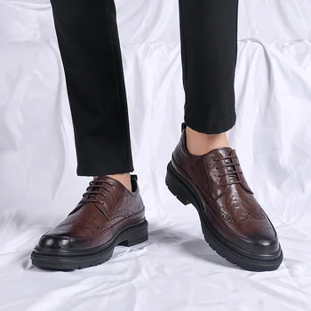 Модные дышащие кроссовки, обувь ручной работы на платформе, Новая повседневная обувь для мужчин 2023 года, мужские оксфорды, роскошная кожаная обувь в стиле ретро