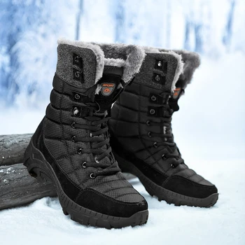 Мужские зимние ботинки, супер Теплые мужские походные ботинки, высококачественная водонепроницаемая кожа, Высокие Мужские ботинки большого размера, уличные кроссовки