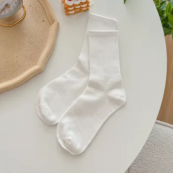 Мужские и женские спортивные носки Four Seasons с высокой трубкой, впитывающие пот, Чистый белый хлопок Оптом, однотонные, простые повседневные