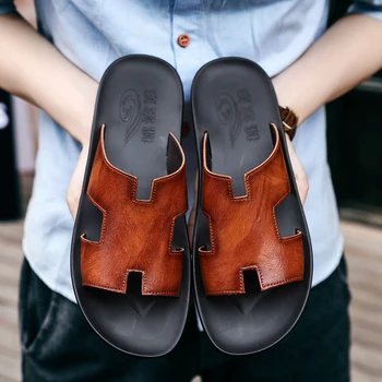 Мужские тапочки, лето 2023, повседневные сандалии для пляжа большого размера, трендовая мужская обувь на плоской подошве, нескользящая Удобная обувь