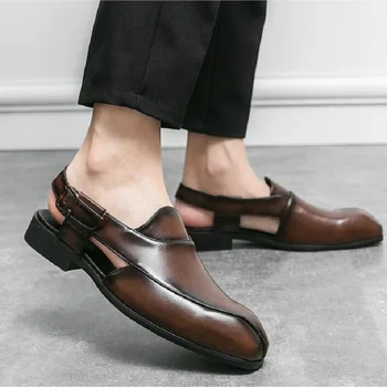 Новые коричневые мужские летние сандалии, черные модельные туфли с ремешком и пряжкой для мужчин с деловой формальной обувью Men 1AA19