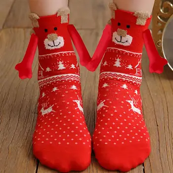 Носок с ручкой, магнитные всасывающие носки для пары, Рождественский мультфильм, рука об руку, Магнитные носки на Рождество 2023 Года, подарки с Наступающим Новым годом