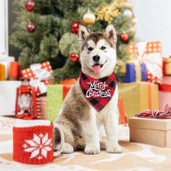 Рождественская бандана для собак, 2 упаковки, классический шарф для домашних животных, косынка, детали костюма для собак, кошек, Pet-M
