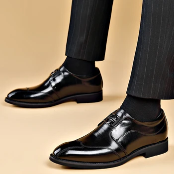 Роскошные вечерние туфли для мужчин, мужские вечерние туфли без застежки, черные кожаные повседневные деловые туфли с острым носком для офиса, свадьбы