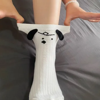 Счастливая Забавная 3D кукла Ушастый Вязаный щенок Белые носки Женская Милая уличная одежда Подарок Новизны Белые носки с мультяшными глазами Пары Сокс