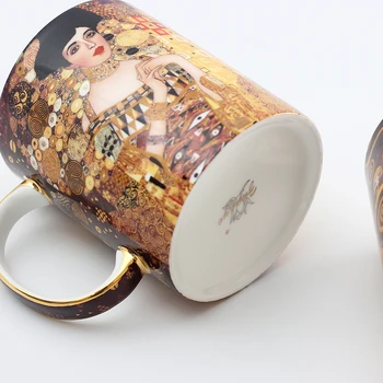 Фарфоровые кружки Klimt Kiss кофейные чашки с ложкой из костяного фарфора Gustav klimt свадебный подарок на день рождения офисная посуда для напитков