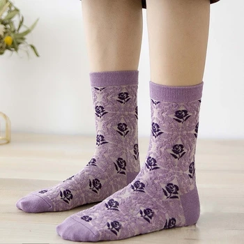 1 пара женских носков, весна-осень, пара хлопчатобумажных носков в стиле ретро, Маленький цветок, носки с мелким цветочным рисунком, прямая поставка