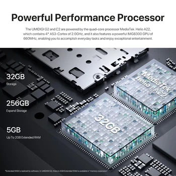 UMIDIGI C2 G2 ,3 ГБ 32 ГБ,6.52-дюймовым дисплеем, четырёхъядерным процессором MTK8766,13 МП, 5150 мАч, Android 13,Helio A22