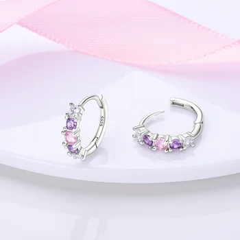 Блестящие Серьги U-образной формы фиолетового цвета, Серьги-кольца из серебра 925 пробы Для женщин, Свадебные Обручальные украшения с цветочным цирконием, Подарок