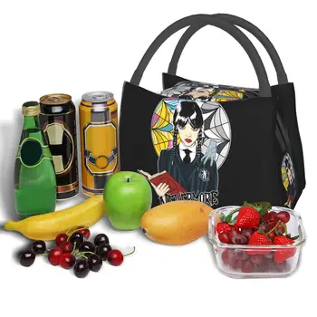 Готические забавные сумки для ланча на Хэллоуин Wednesday Addams, термоизолированные сумки для ланча, женская Многоразовая сумка для ланча, дорожная сумка для хранения еды, коробка для еды