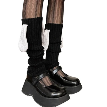 Грелка для ног с кроличьими ушками Y2K, трикотажные рукава для ног, мешковатые манжеты, носки на щиколотках, прямая поставка