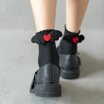 Дизайнерские носки Женские носки Harajuku Японские Милые Женские носки с крыльями ангела, красные розовые носки с крыльями Лолиты, черные и белые носки с крыльями любви