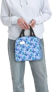 Женская сумка для ланча с бабочкой, темно-синяя коробка для еды для пикника, моющийся многоразовый моющийся холодильник для работы в офисе, кемпинга, пеших прогулок
