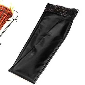 Женские кожаные чулки с кружевной отделкой длиной 85 см, сексуальные гольфы выше колена, черные костюмы, чулки-боди Оптом