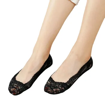Женские кружевные носки ice silk с мелким кружевом, силиконовые противоскользящие невидимые носки с нескользящей подошвой