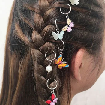Заколки для волос, связанные крючком, косы, манжеты для волос, Амулеты, кольца, зажимы для кос, золотые разноцветные бабочки, украшения для волос для кос