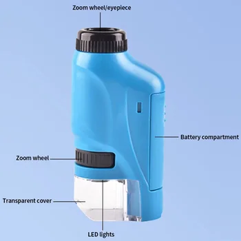 Комплект ручного микроскопа 60-120-кратный Карманный микроскоп со светодиодной подсветкой, научные развивающие детские игрушки, научный микроскоп на батарейках