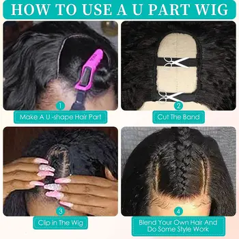 Кудрявый парик с прямой U-образной частью, мягкие синтетические волосы, бесклеевой парик, итальянские парики Яки с прямой клипсой пополам для чернокожих женщин, U-образный парик