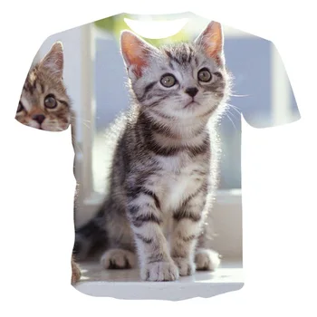 Милые Мужские футболки с изображением 3D животных и кошек, летние Детские футболки с коротким рукавом, удобные повседневные футболки для мальчиков и девочек, топы женской одежды