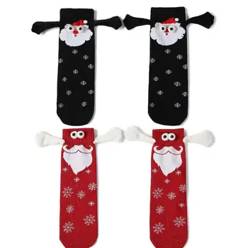 Мультяшные Рождественские Магнитные носки С дышащими мягкими глазами, Носки из рук в руки, Носки для домашнего сна, Удобные длинные носки-трубки для мужчин
