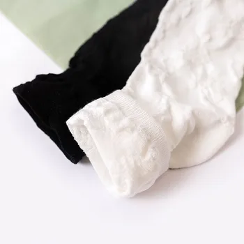 Носки для женщин, черные, белые, однотонные хлопчатобумажные носки с простым рельефным рисунком в виде розы, Японская академия Каваи, женские носки-тюбики K103