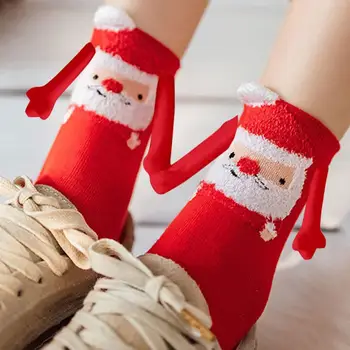 Носок с ручкой, магнитные всасывающие носки для пары, Рождественский мультфильм, рука об руку, Магнитные носки на Рождество 2023 Года, подарки с Наступающим Новым годом