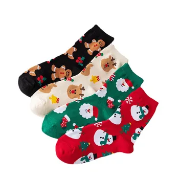 Рождественские носки Женские Забавные носки с Санта-Клаусом, рождественским снеговиком, кавайными мультяшными животными, милыми оригинальными рождественскими подарочными носками для девочек