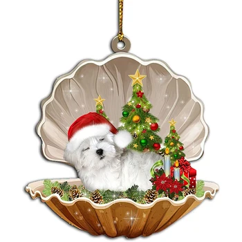 Рождественский кулон со щенком Акриловая Плоскость Подвесная Подвеска Спящая Собака Подарок для вечеринки Украшение Рождественской сцены Плоскость Оболочки 24 Стиля