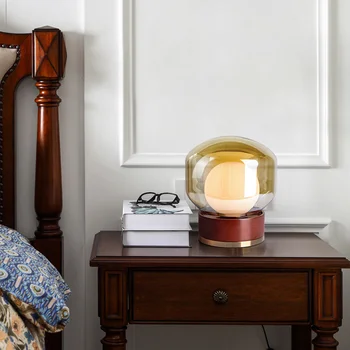 Скандинавская Простая креативная настольная лампа с шариком из древесного волокна, Прикроватная лампа для гостиной, спальни, Декоративная настольная лампа в стиле постмодерн
