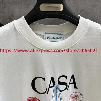 Футболка Casablanca, мужская Женская модная футболка, лучшее качество, цветочный принт, желтая, черная, Белая футболка CASA
