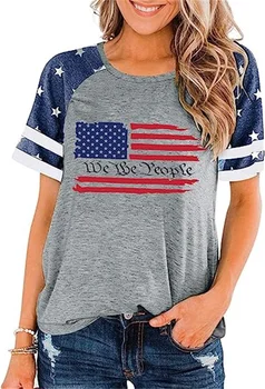Футболка с американским флагом, женская футболка Четвертого июля, патриотическая рубашка с вращающимся рукавом, футболка с коротким рукавом и графическим рисунком.