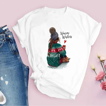 Футболки для женщин, подарочный принт, мультяшный тренд 90-х, Счастливого Рождества, Женская одежда, женские топы, женская футболка, футболка
