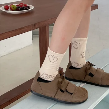 Хлопковые носки с милой собачкой в корейском стиле, женские осенне-зимние модные повседневные дышащие носки средней длины, Студенческие мягкие носки с героями мультфильмов