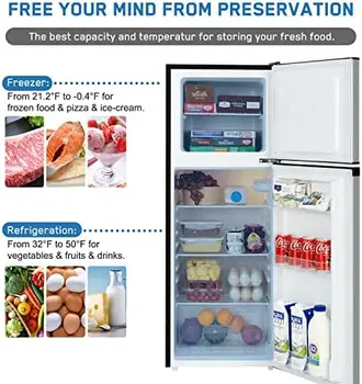 Холодильник объемом 4,7 куб. см, Мини-холодильник с морозильной камерой, Компактный холодильник, Маленький холодильник с морозильной камерой, Верхняя морозильная камера, Adjustab