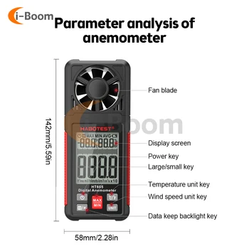 1ШТ Цифровой анемометр Ручной измеритель скорости ветра HT605 Для измерения скорости ветра, температуры и холодности с подсветкой ЖК-дисплея