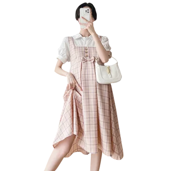 H52134 # Одежда для беременных женщин, цельный многослойный вид, женские платья в стиле пэчворк, платье для беременных с воротником 