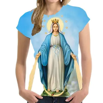 Богоматерь Гваделупская, Дева Мария, Мадонна, футболки с религиозной графикой, повседневная футболка унисекс в стиле хип-хоп с круглым вырезом и коротким рукавом, Новинка
