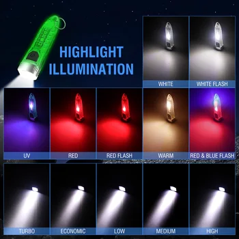 Брелок-фонарик V1 LED Портативный флуоресцентный EDC Рабочий светильник Type-C Перезаряжаемый Мини-фонарик УФ Карманный фонарь для кемпинга
