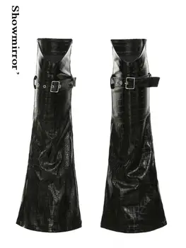 Гетры из искусственной кожи с металлической пряжкой, модные женские длинные носки из искусственной кожи, готические черные костюмы в стиле панк, закрывающие носок на щиколотке