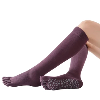 Женские нескользящие ручки до колена, носки для йоги с пятью разделителями пальцев, длинные чулки до икр, прямая поставка