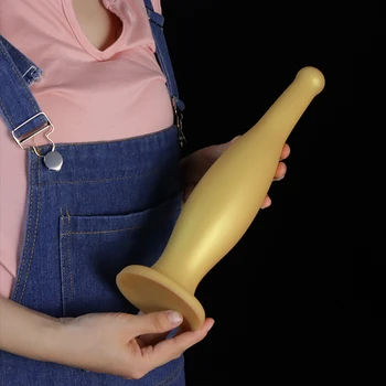 Золотистые силиконовые анальные пробки Фаллоимитаторы с присоской, имитирующей бутылочку, Анальный расширитель, Анальная пробка для пениса, стимулирующая влагалище, секс-игрушки для ануса
