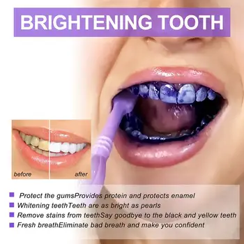 Зубная паста для красоты Фиолетовый Мусс Профессиональная чистка Желтых пятен на зубах Восстановление белизны зубов Свежее Отбеливание Bright B Q4N2