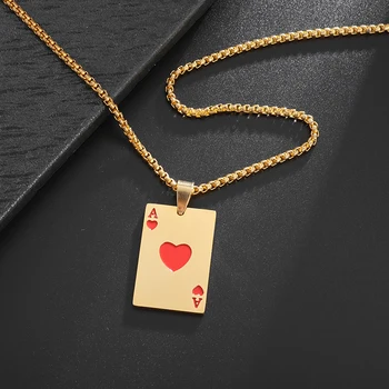 Крутое модное ожерелье с игральной картой Spades из нержавеющей стали, подходящее для мальчиков, индивидуальное украшение в стиле хип-хоп-рок, талисман на удачу