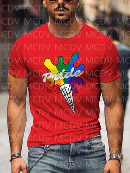 Летняя мужская футболка с тающим радужным мороженым 2023 года, Красочная футболка с ЛГБТ-3D принтом The Best He Him Hole