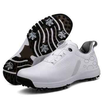 Мужская Профессиональная обувь для гольфа, Водонепроницаемые Кроссовки для гольфа с шипами, Черно-белые кроссовки для гольфа, Обувь для гольфа большого размера с быстрой шнуровкой