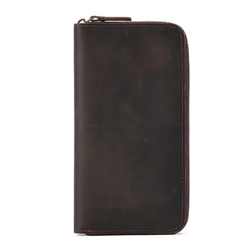 Мужской кошелек из натуральной кожи, винтажный модный длинный тонкий RFID-клатч, держатель для кредитных карт, деловой кошелек для монет на молнии