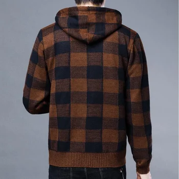 Мужской осенне-зимний модный кардиган с капюшоном, вязаный свитер 2023 года, новая шерстяная утолщенная повседневная теплая свободная куртка на молнии, пальто