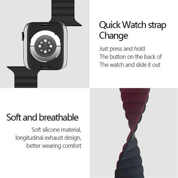 Новейший Дизайнерский Силиконовый Магнитный Ремешок для часов Apple Watch SE 7 6 5 4 3 2 2023 года, Сменный Смарт-ремешок для Часов iWatch, Браслет