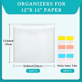Органайзер для хранения бумаги для вырезок из 24 предметов с застежкой, прозрачный для хранения бумаги для вырезок, с 60 ШТ липкими указательными язычками