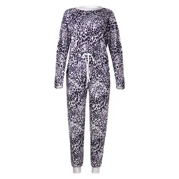 Пижамный комплект с леопардовым принтом, штаны с завязками на щиколотках, комплект из двух предметов с длинным рукавом, женская пижама с леопардовым принтом